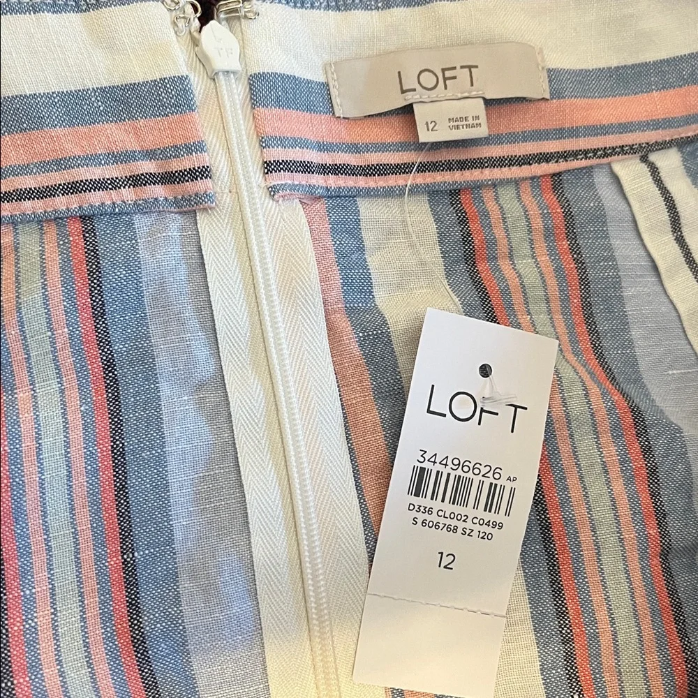 NWT Loft Front Wrap Skirt Pastel Striped Ruffle Back Zip Green Blue Pink Size 12